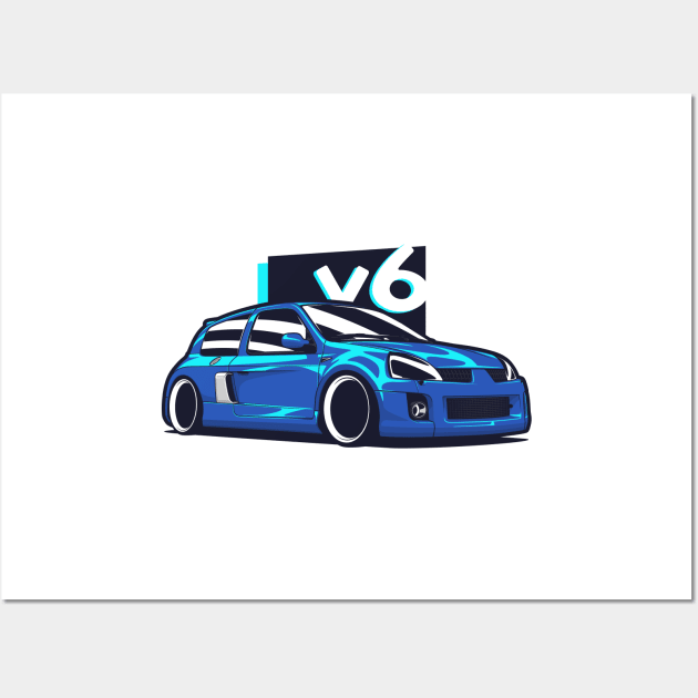 Blue Clio V6 Sport Phase 2 Wall Art by KaroCars